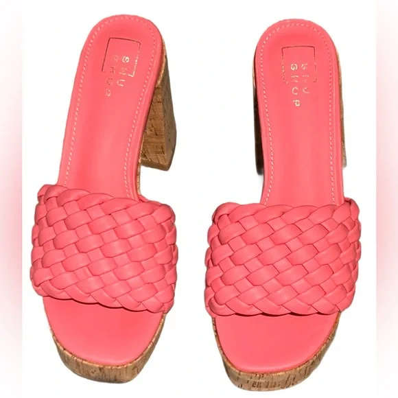 New ShuShop Coral Chunky Heels with Braided Strap and Cork Platform - Picture 2 of 7